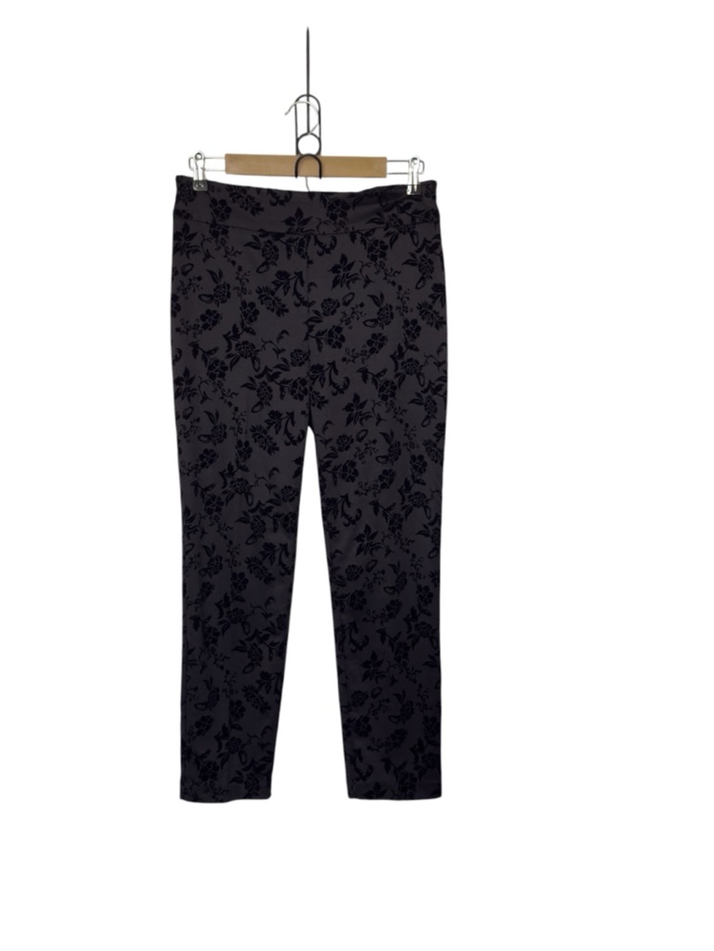 Meg & Margot‎ Large Black Floral Velvet Botanical Print Preppy Career Pants